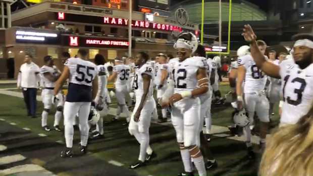 Penn State celebrates football celebrates with fans following win over Maryland